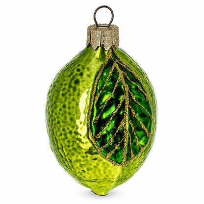 Lime with Shiny Leaf Glass Christmas Ornament