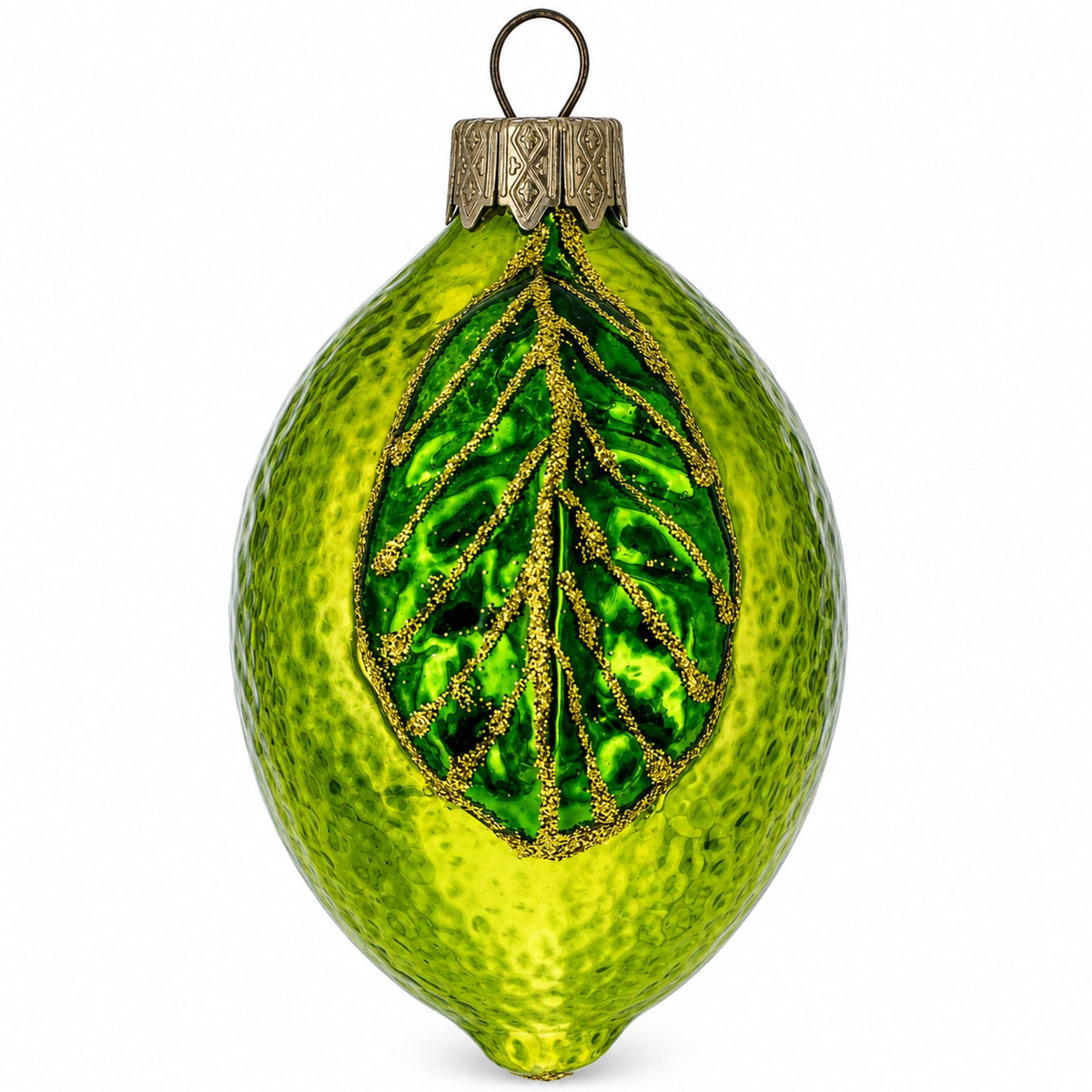 Lime with Shiny Leaf Glass Christmas Ornament