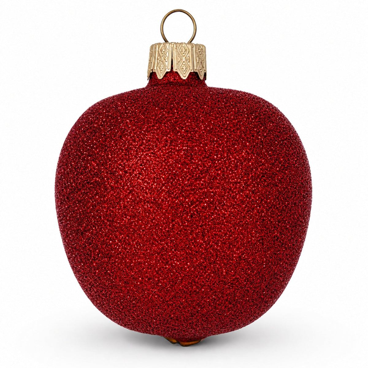 Red Apple with Green Leaf Glass Christmas Ornament