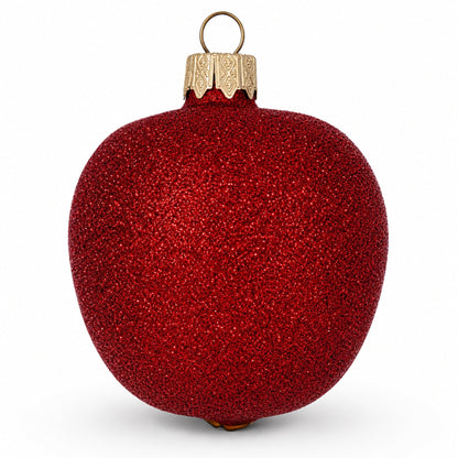 Red Apple with Green Leaf Glass Christmas Ornament