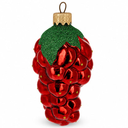 Red Grapes with Green Leaf Glass Christmas Ornament
