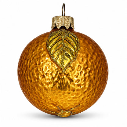 Orange with Shiny Leaf Glass Christmas Ornament 3 Inches