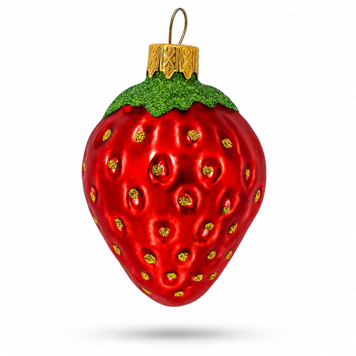 Strawberry with Leaf Glass Christmas Ornament