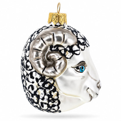 Ram Head with Blue Eyes Glass Christmas Ornament