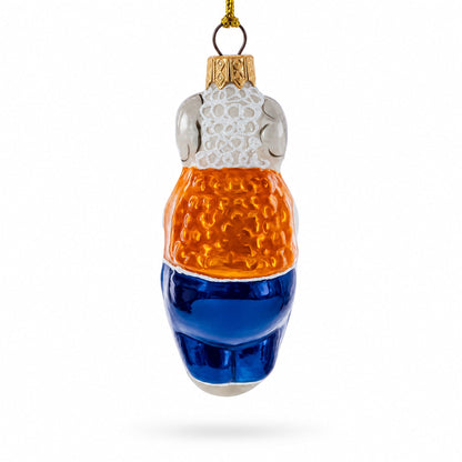 Goat in Folk Vest with Blue Trousers and Hat Glass Christmas Ornament