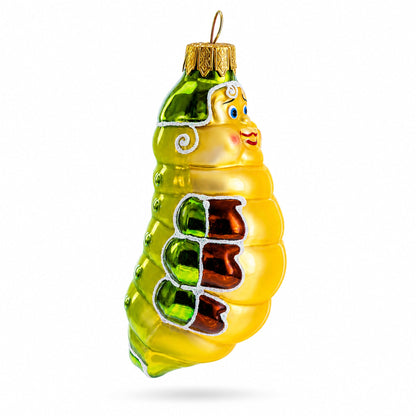 Happy Caterpillar Glass Christmas Ornament