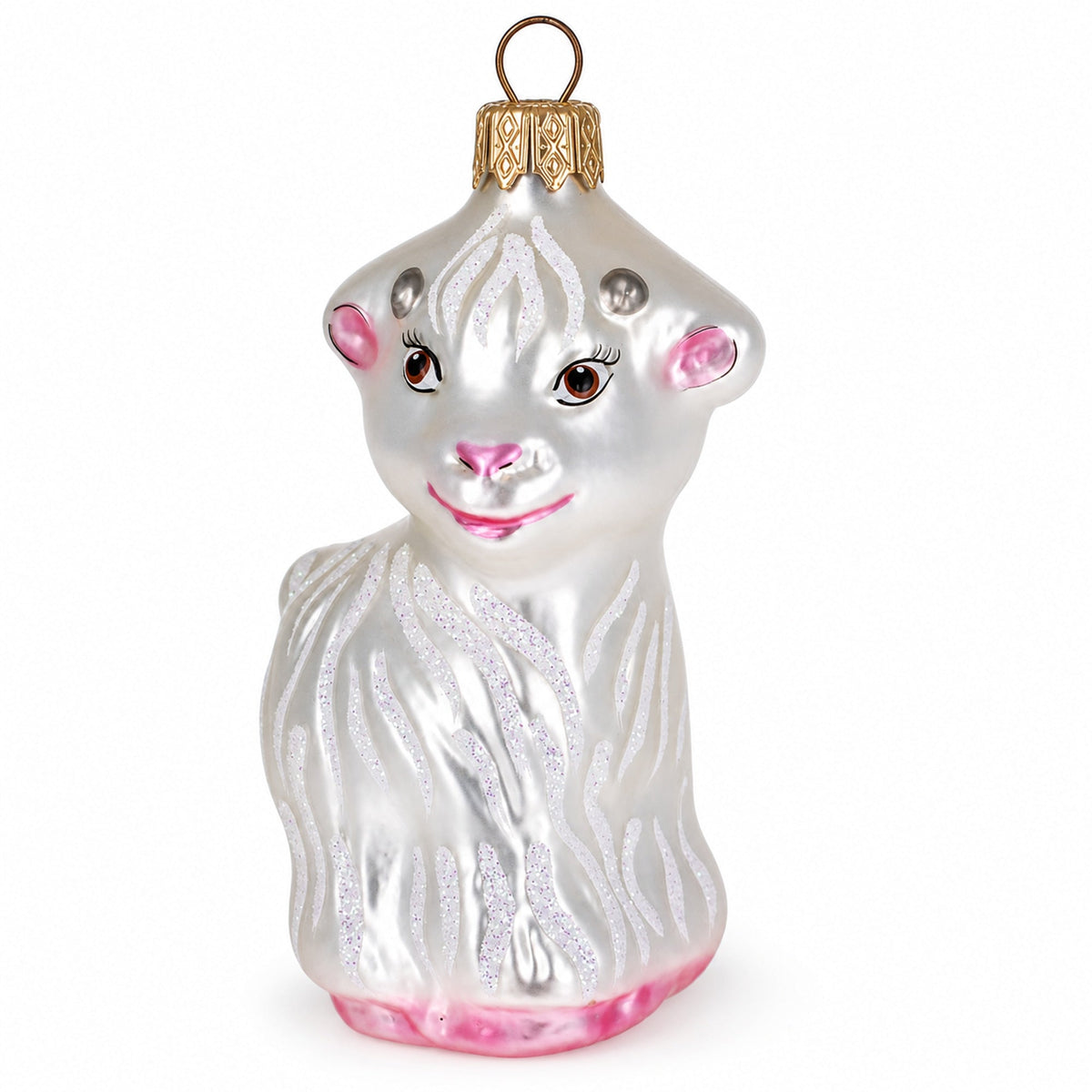 White Lamb and Sparkling Wool Glass Christmas Ornament