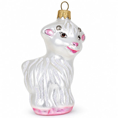 White Lamb and Sparkling Wool Glass Christmas Ornament