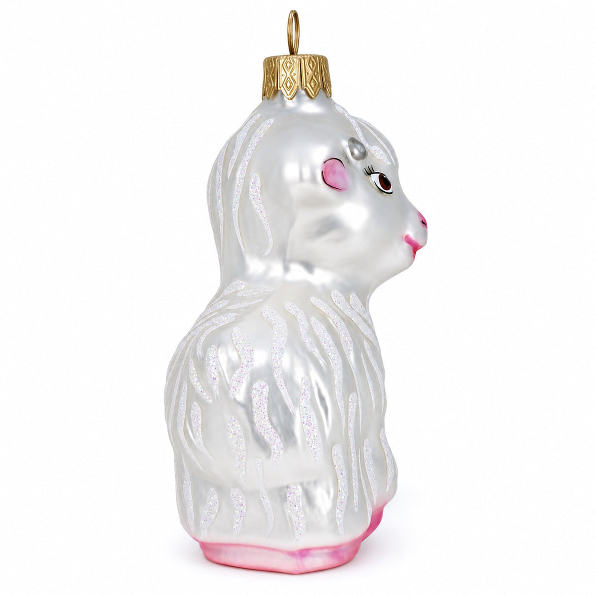 White Lamb and Sparkling Wool Glass Christmas Ornament