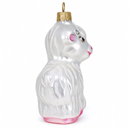 White Lamb and Sparkling Wool Glass Christmas Ornament