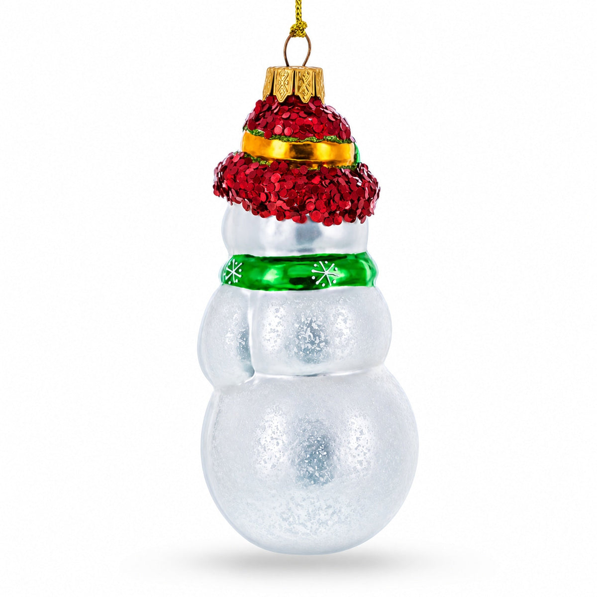 Snowman With Black Buttons and Red Nose Glass Christmas Ornament