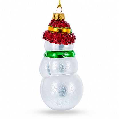 Snowman With Black Buttons and Red Nose Glass Christmas Ornament