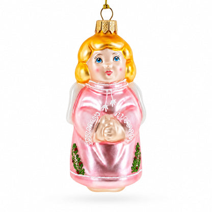 Vintage Style Angel in Pink Glass Christmas Ornament