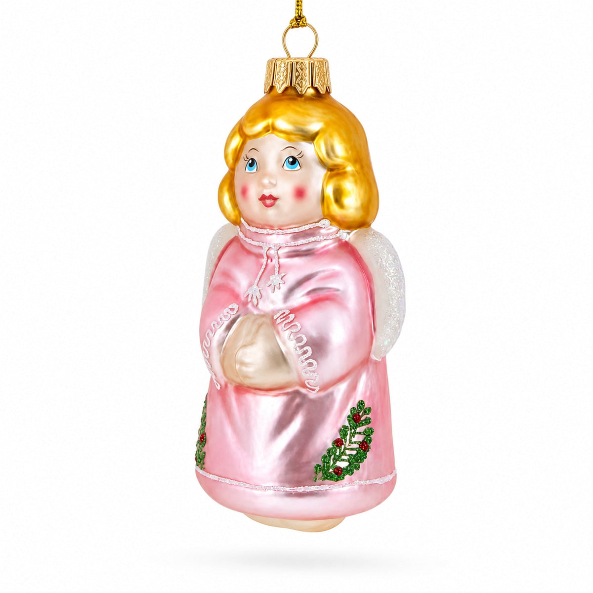 Vintage Style Angel in Pink Glass Christmas Ornament