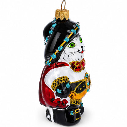 Puss in Boots Wearing Ornate Suit Glass Christmas Ornament