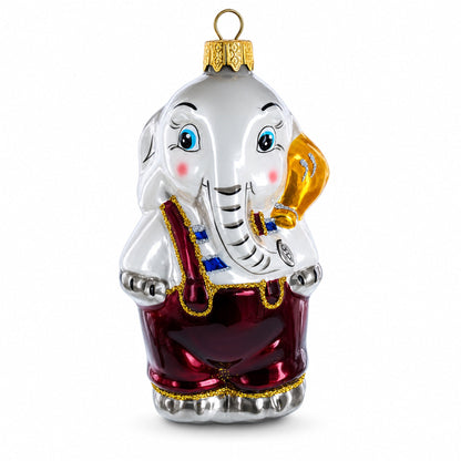 Elephant In Red Outfit Glass Christmas Ornament