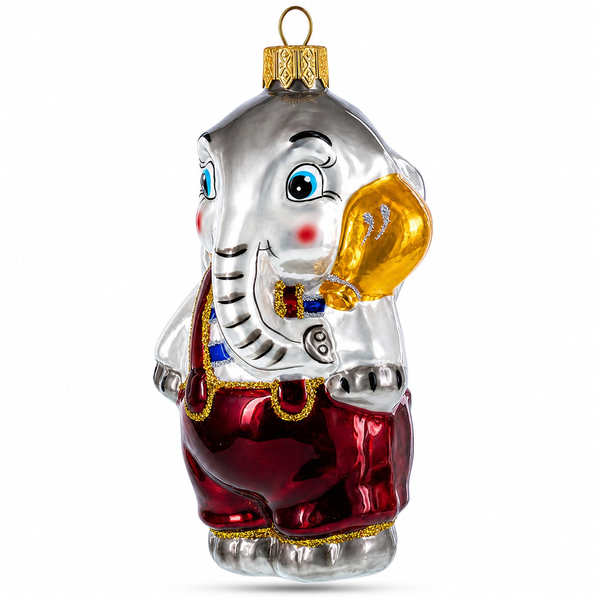 Elephant In Red Outfit Glass Christmas Ornament