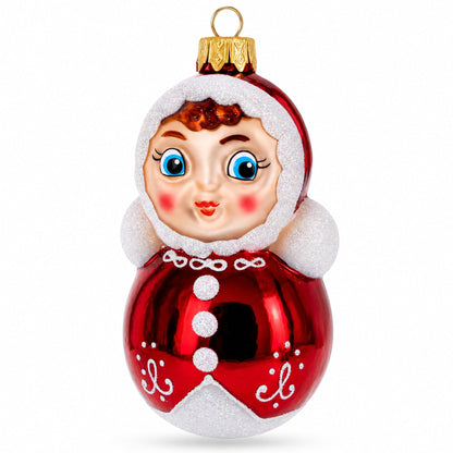 Roly-Poly Doll with Blue Eyes Glass Christmas Ornament