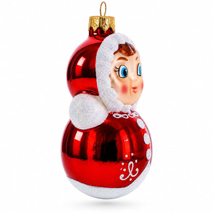 Roly-Poly Doll with Blue Eyes Glass Christmas Ornament