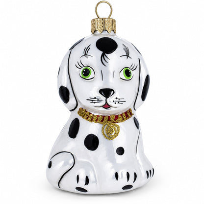 Dalmatian Puppy with Green Eyes Glass Christmas Ornament