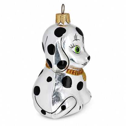 Dalmatian Puppy with Green Eyes Glass Christmas Ornament
