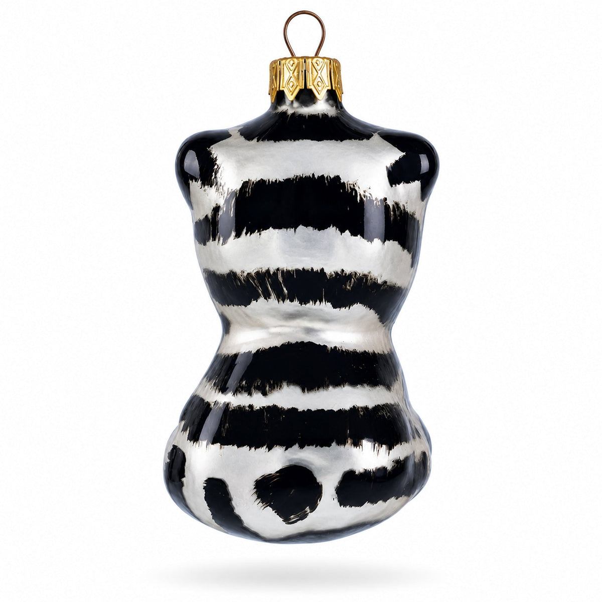 Striped Cat with Green Eyes Glass Christmas Ornament