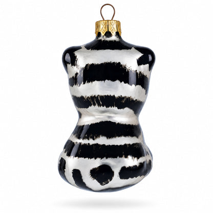 Striped Cat with Green Eyes Glass Christmas Ornament