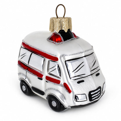 Emergency Vehicle Ambulance Car Mini Glass Christmas Ornament
