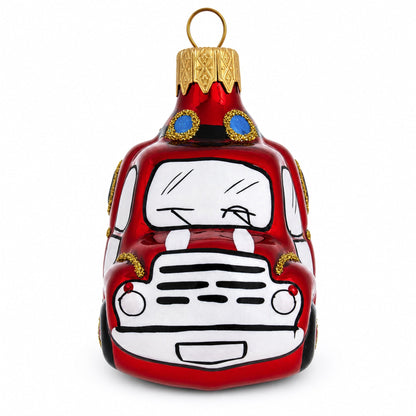 Red Firefighting Truck Mini Glass Christmas Ornament