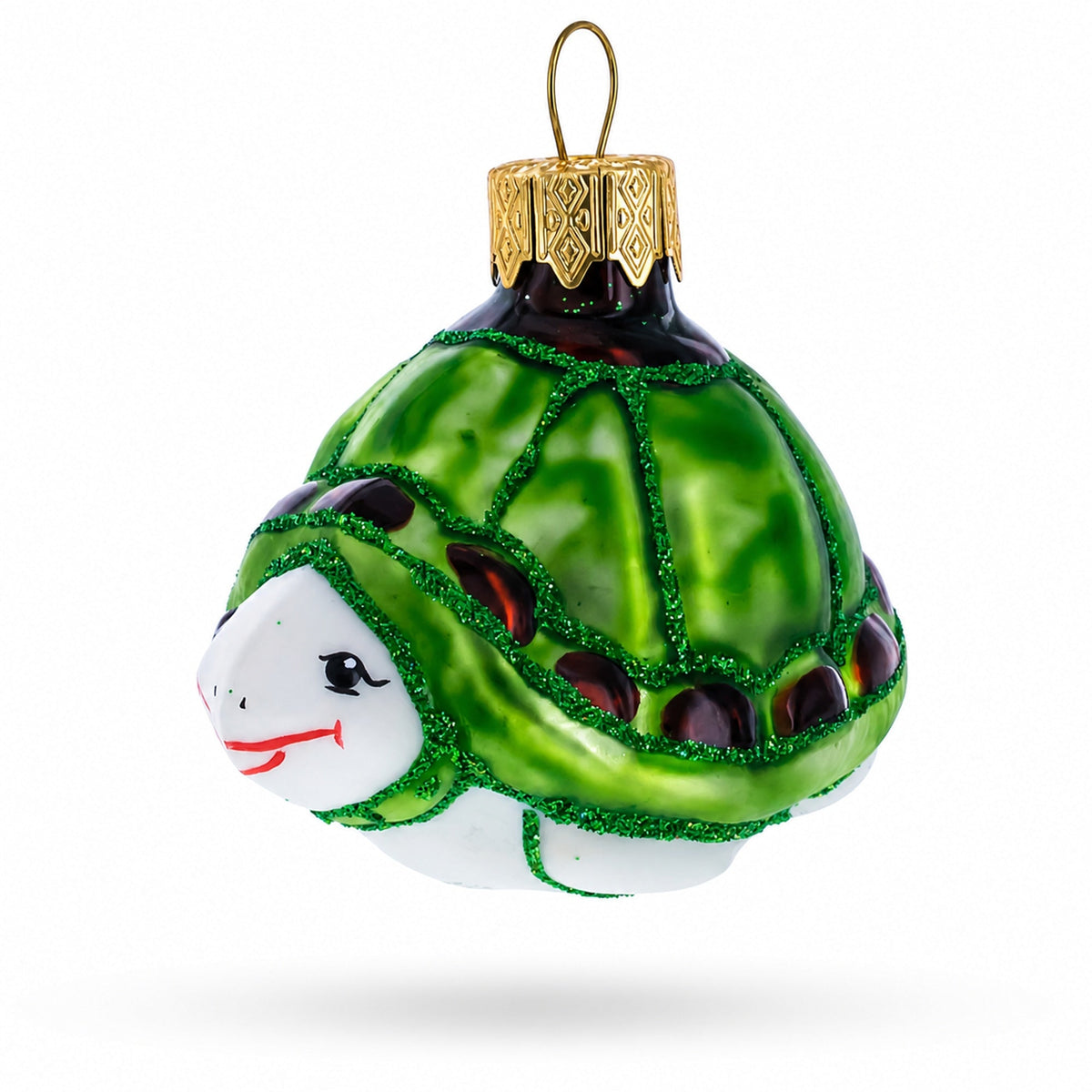 Turtle with Glittered Shell Mini Glass Christmas Ornament