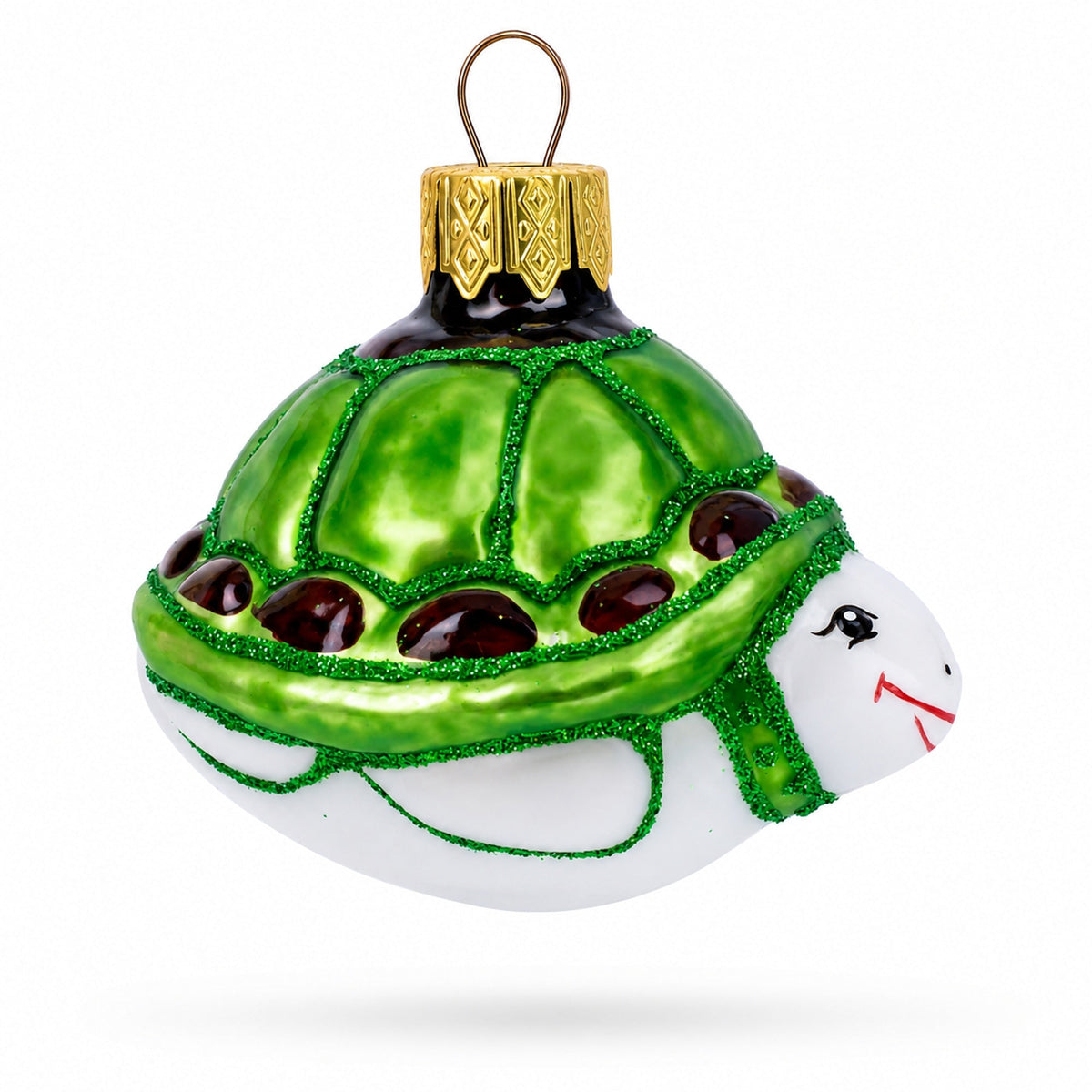 Turtle with Glittered Shell Mini Glass Christmas Ornament