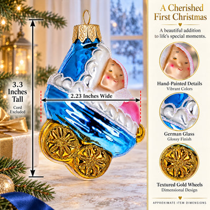 Newborn Baby Girl in a Stroller Glass Christmas Ornament