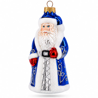 Santa Claus in Blue Robe Father Frost Glass Christmas Ornament