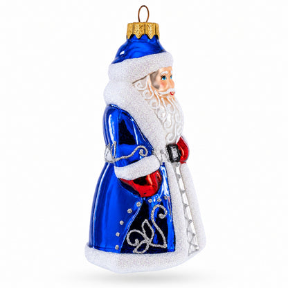 Santa Claus in Blue Robe Father Frost Glass Christmas Ornament