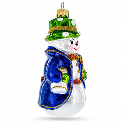 Snowman with Red Bow Tie Glass Christmas Ornament