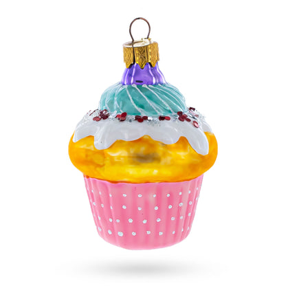 Cupcake Covered with Icing Glass Christmas Ornament