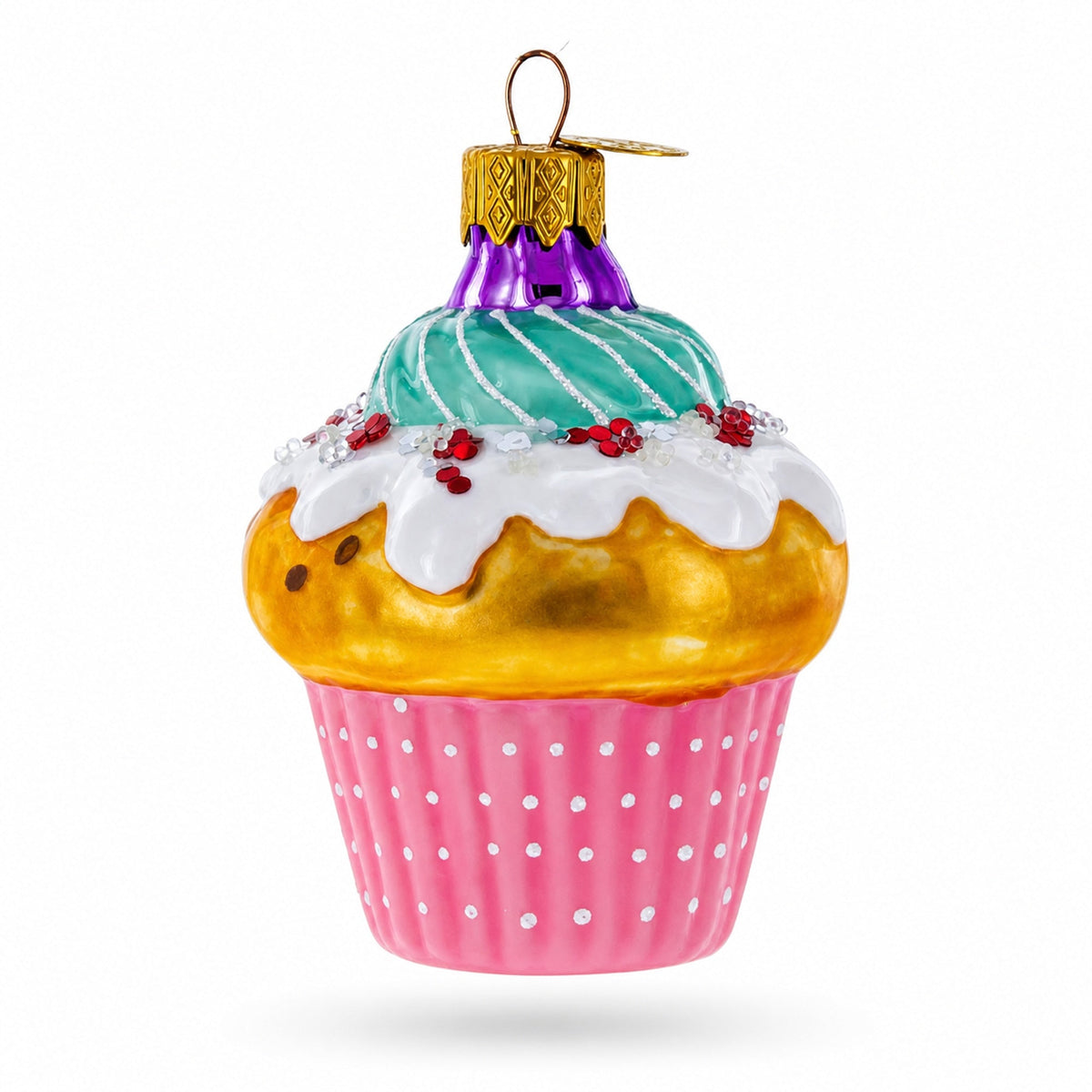 Cupcake Covered with Icing Glass Christmas Ornament