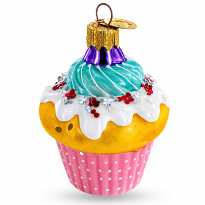 Cupcake Covered with Icing Glass Christmas Ornament