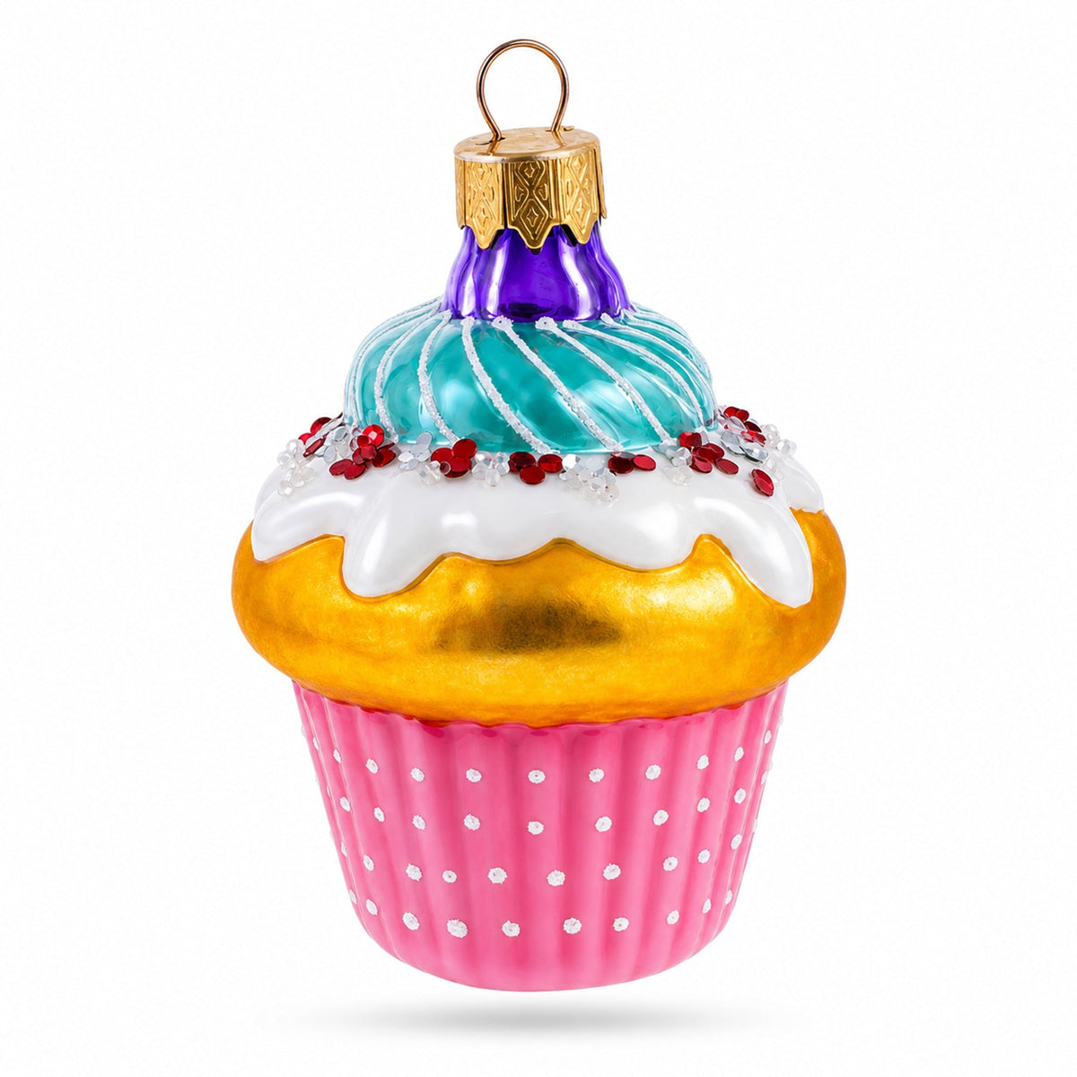 Cupcake Covered with Icing Glass Christmas Ornament