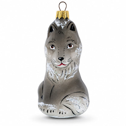 Gray Wolf Glass Christmas Ornament