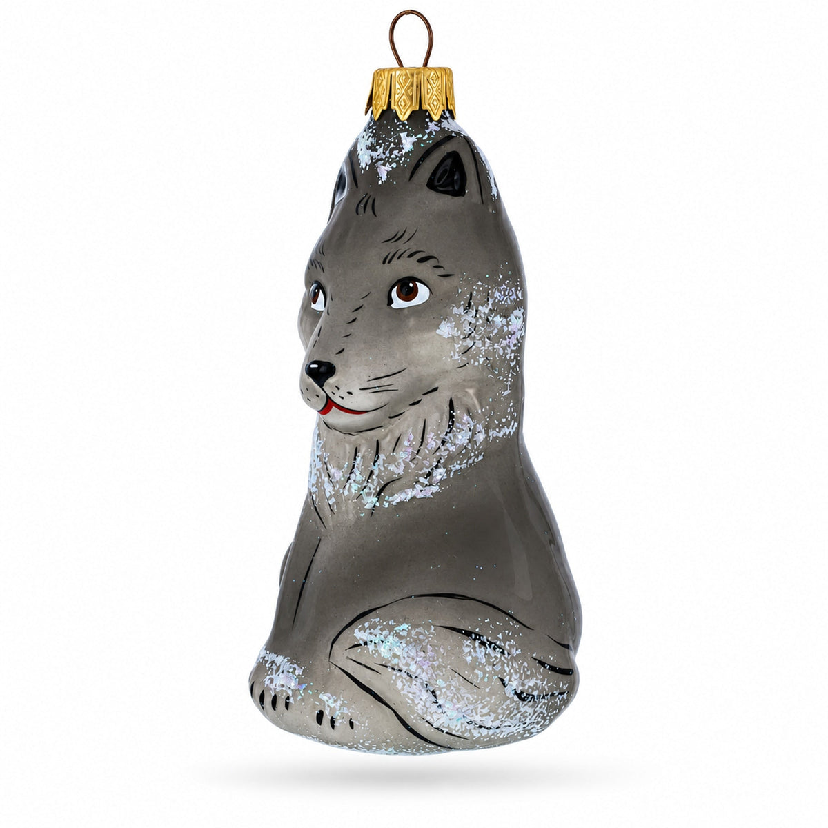 Gray Wolf Glass Christmas Ornament