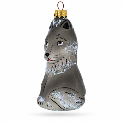 Gray Wolf Glass Christmas Ornament