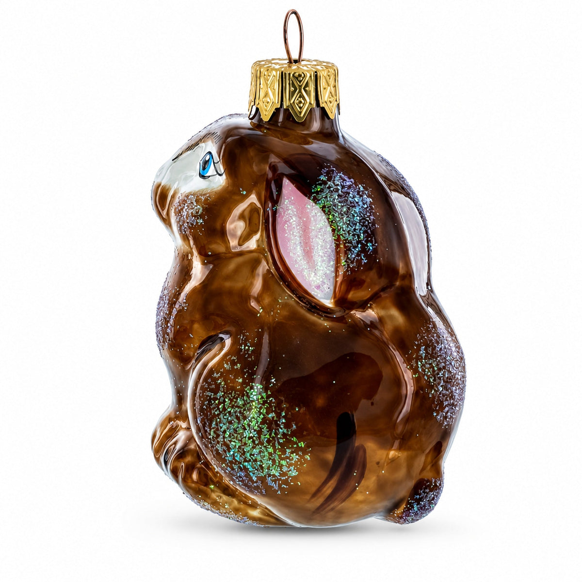 Sitting Rabbit Brown Bunny Glass Christmas Ornament