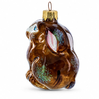 Sitting Rabbit Brown Bunny Glass Christmas Ornament