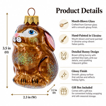 Sitting Rabbit Brown Bunny Glass Christmas Ornament