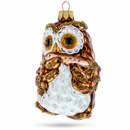 Wise Owl Playing Harmonica Glass Christmas Ornament