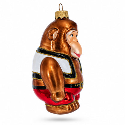 Circus Monkey in Red Shorts and Detailed Vest Glass Christmas Ornament