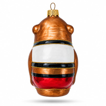 Circus Monkey in Red Shorts and Detailed Vest Glass Christmas Ornament