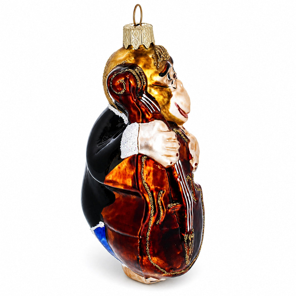 Musician Monkey Playing Cello Glass Christmas Ornament
