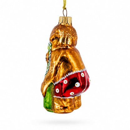 Monkey with Wine Bottle Glass Christmas Ornament